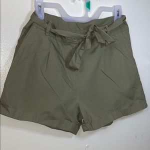 Olive green shorts with tie up belt